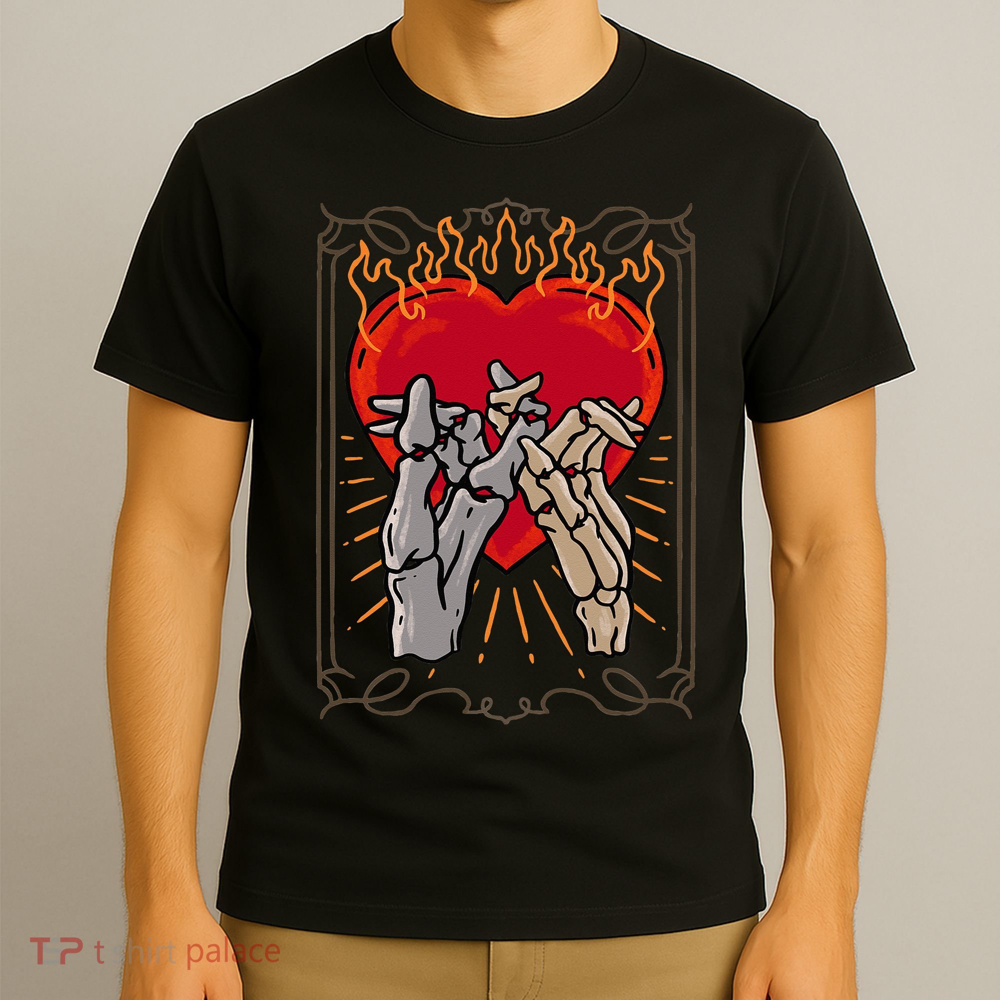 The Lovers Tarot Card Skeleton Gothic Heart Occult Goth T-Shirt