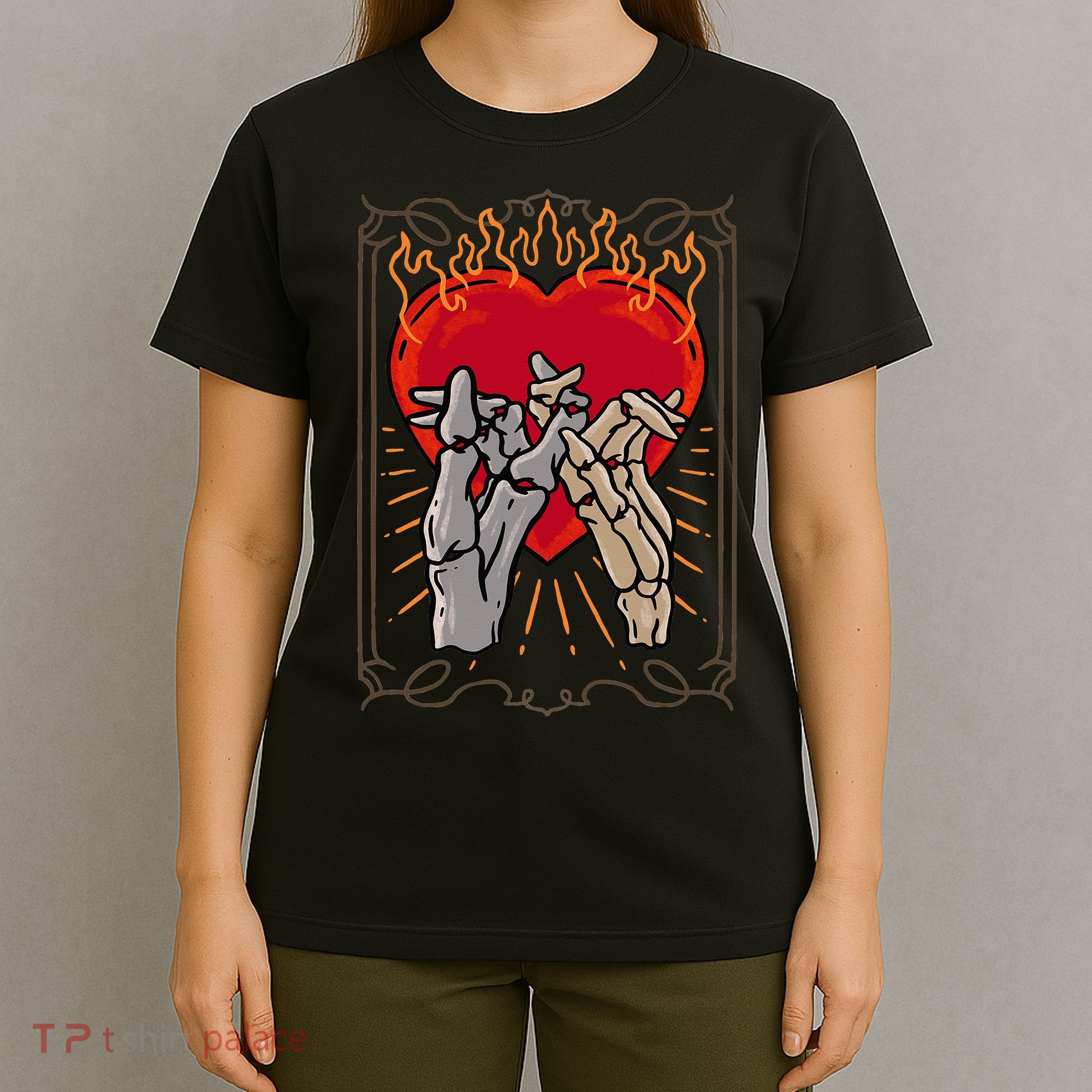 The Lovers Tarot Card Skeleton Gothic Heart Occult Goth T-Shirt