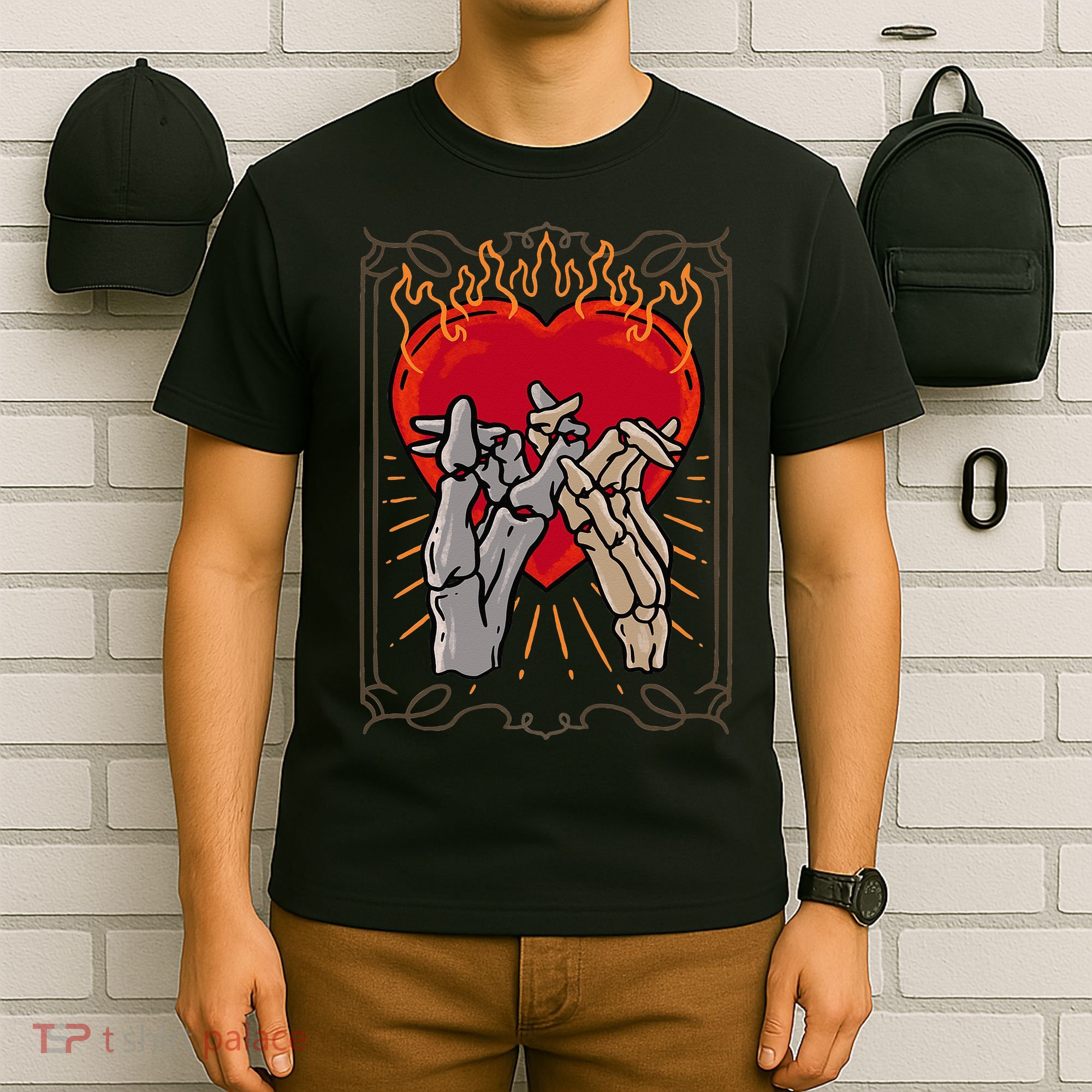 The Lovers Tarot Card Skeleton Gothic Heart Occult Goth T-Shirt