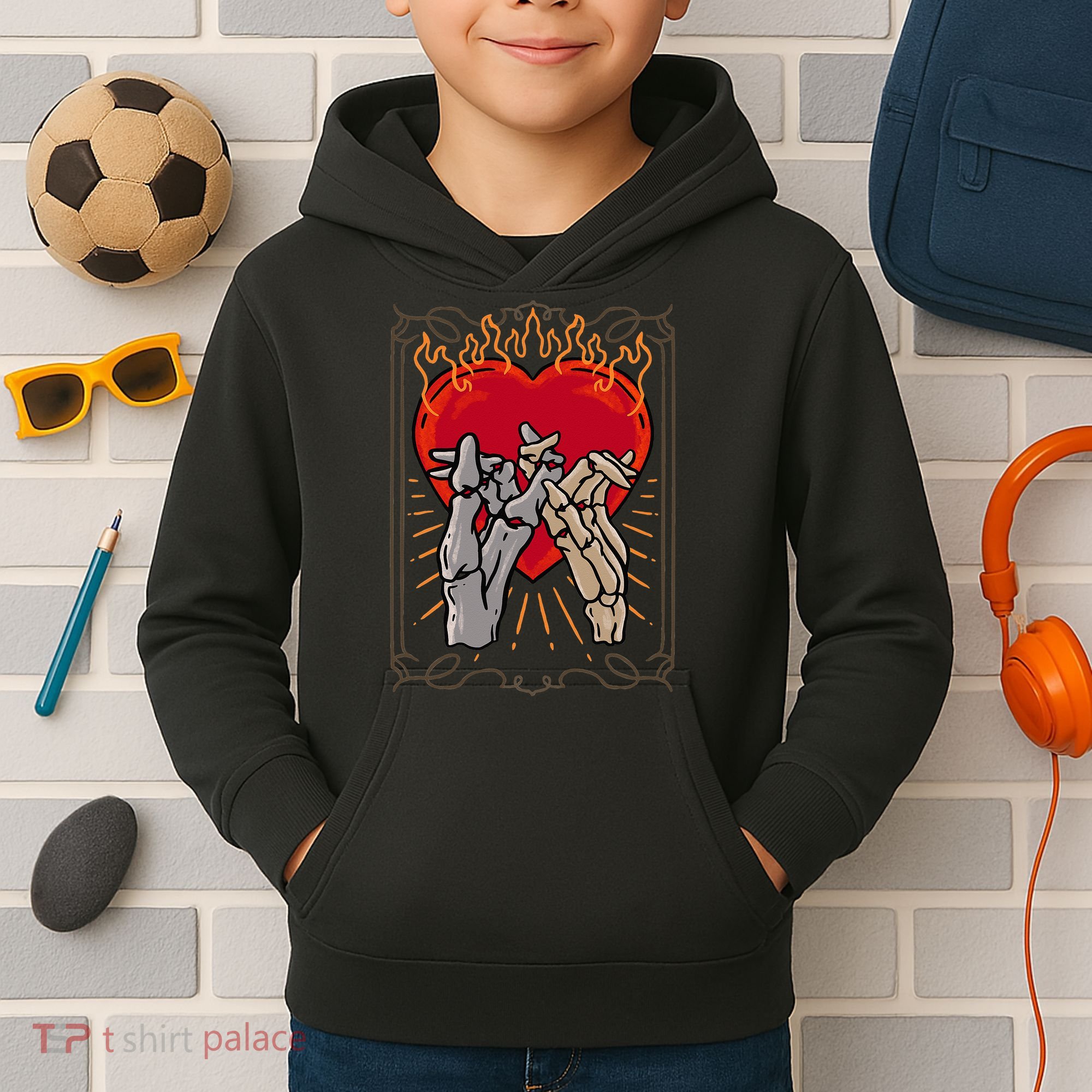 The Lovers Tarot Card Skeleton Gothic Heart Occult Goth Kids Hoodie