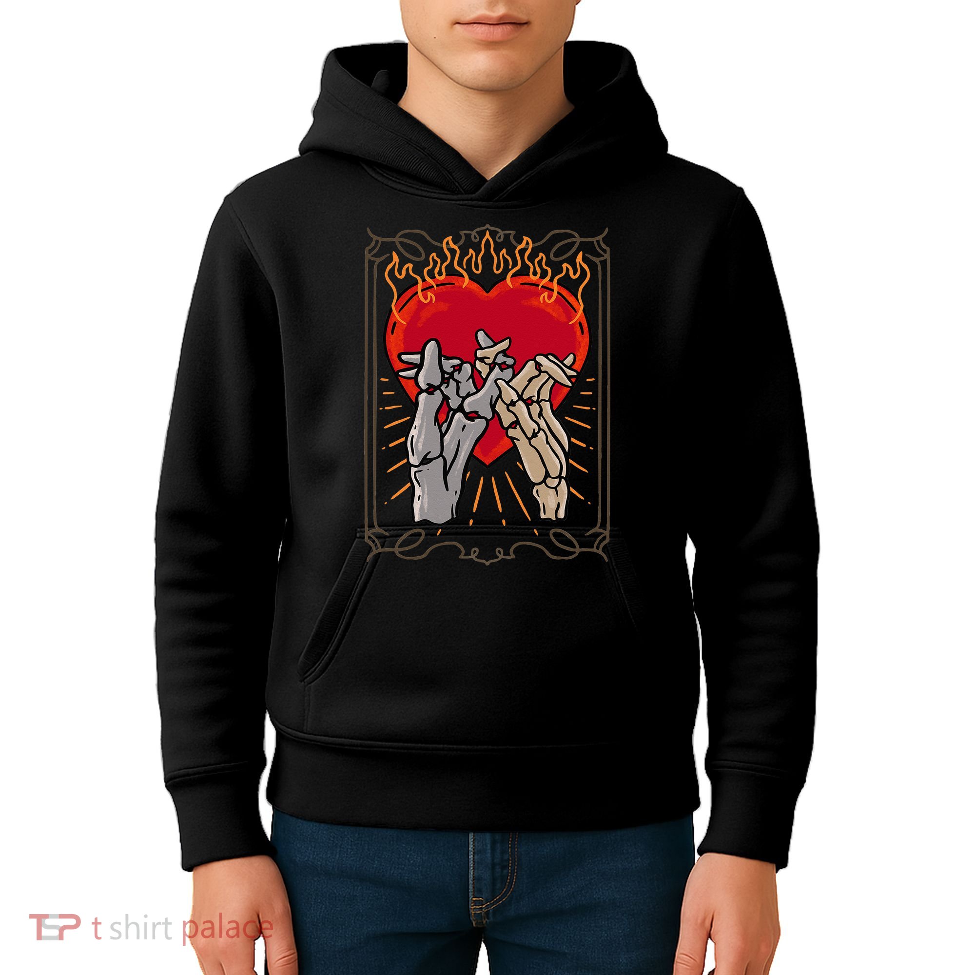 The Lovers Tarot Card Skeleton Gothic Heart Occult Goth Kids Hoodie