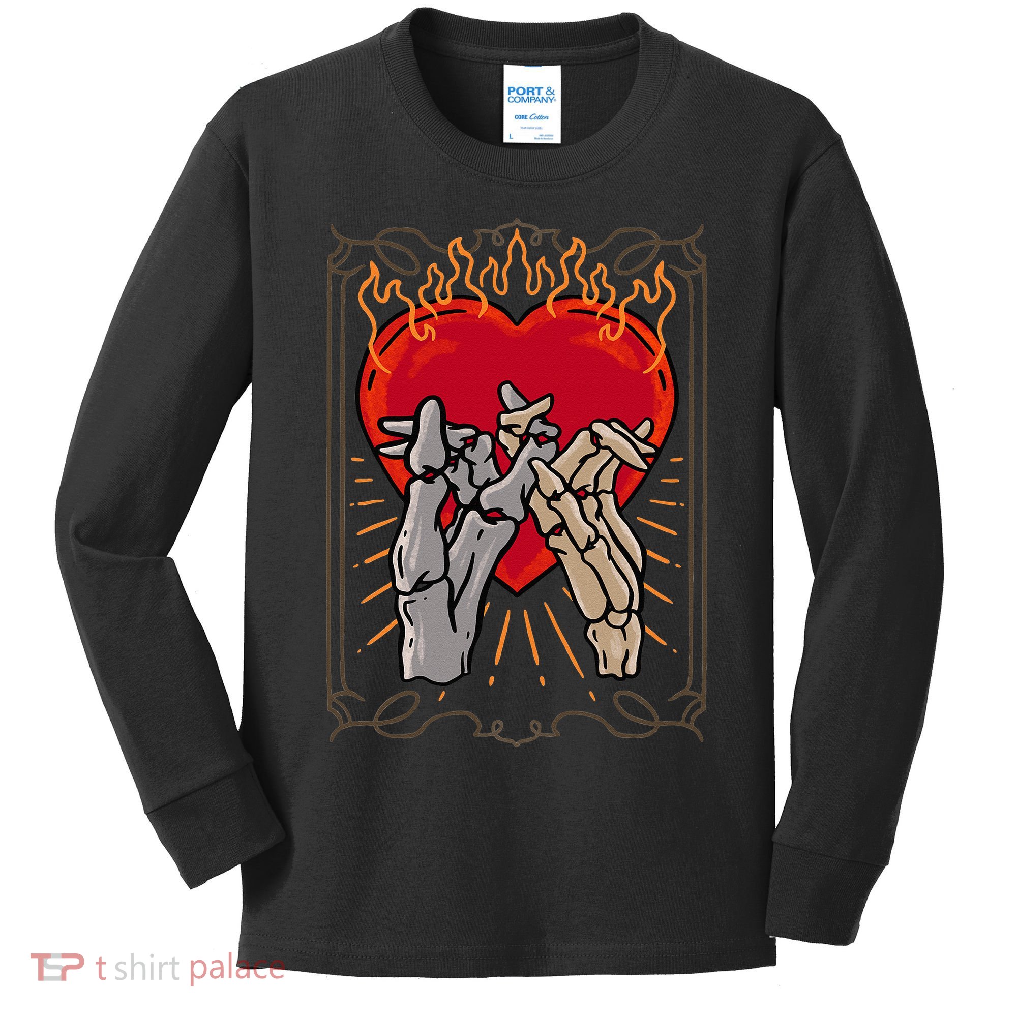 The Lovers Tarot Card Skeleton Gothic Heart Occult Goth Kids Long Sleeve Shirt
