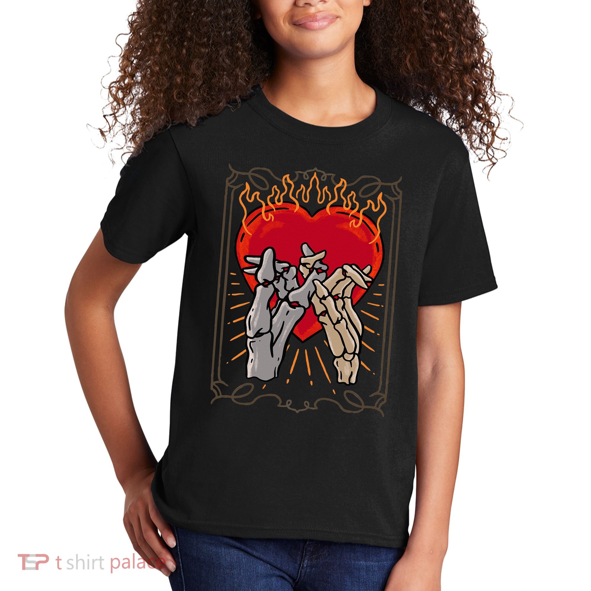 The Lovers Tarot Card Skeleton Gothic Heart Occult Goth Kids T-Shirt