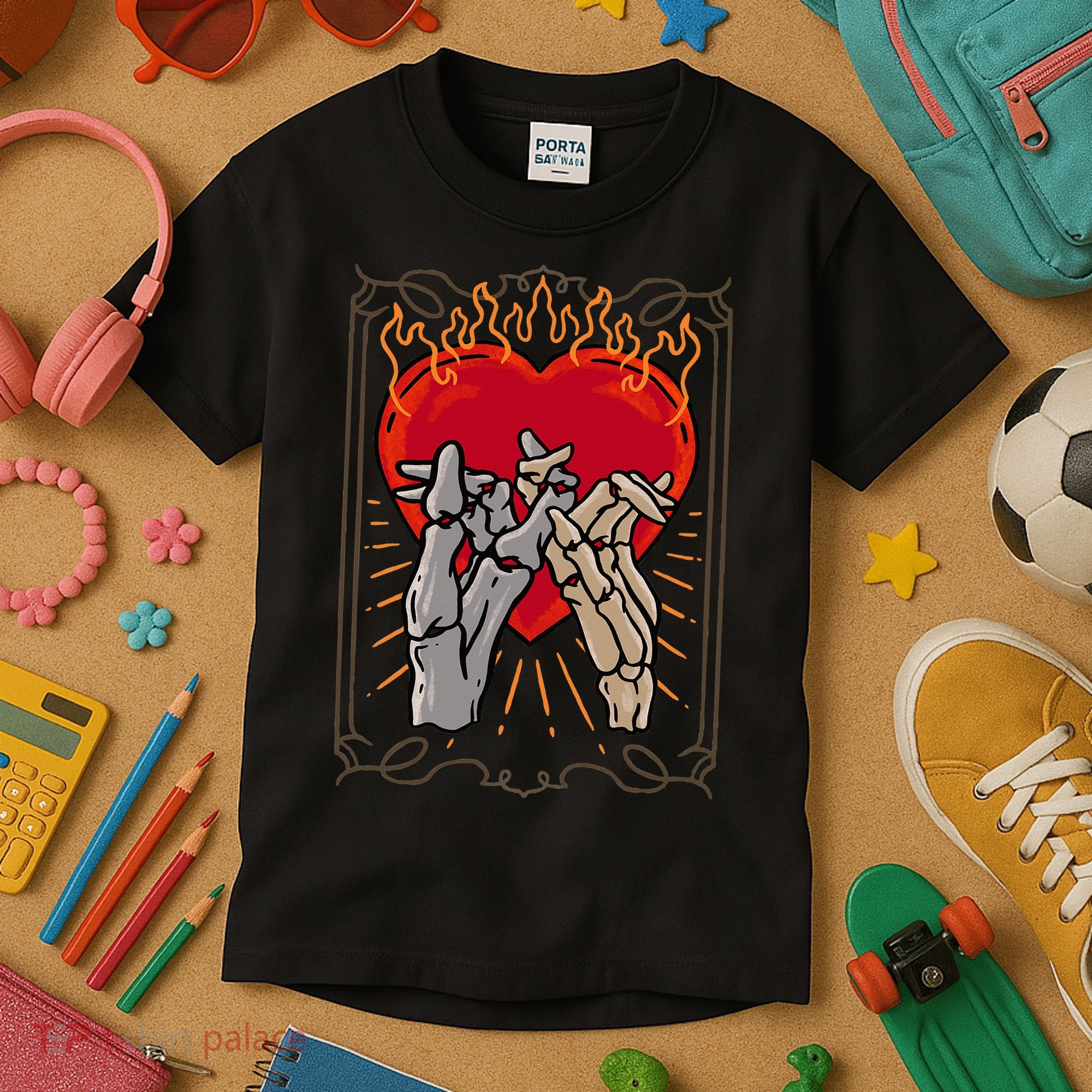 The Lovers Tarot Card Skeleton Gothic Heart Occult Goth Kids T-Shirt