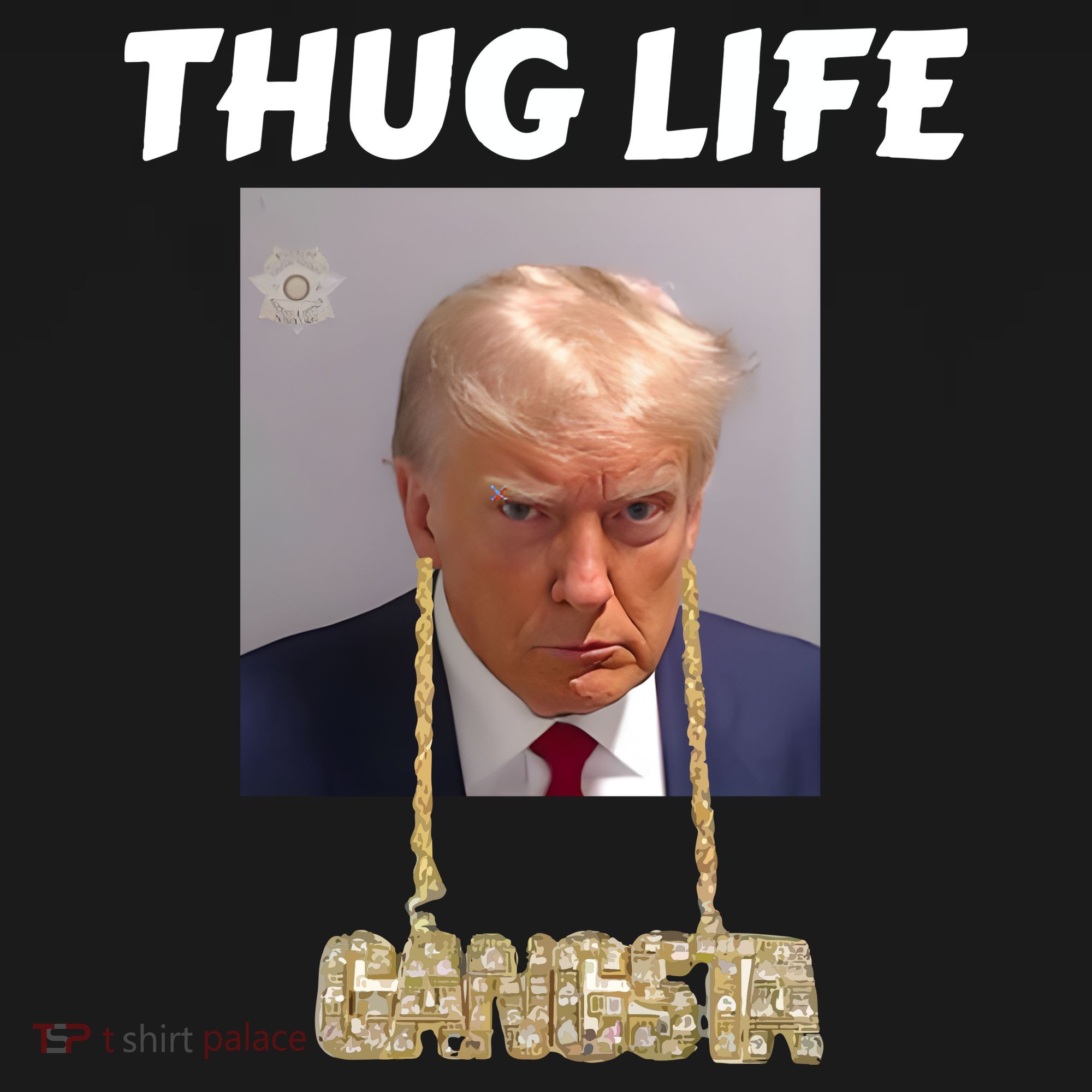 Thug Life Trump Mugshot Gangsta Gold Chain Bling Drip Trump Women's Hoodie