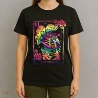 The Lovers Tarot Card Goth Tie Dye Kissing Lesbian Skeletons T-Shirt thumb 4