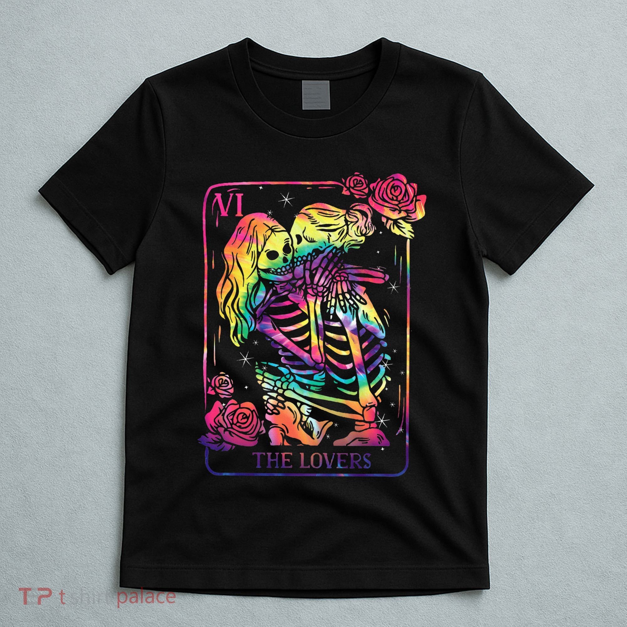 The Lovers Tarot Card Goth Tie Dye Kissing Lesbian Skeletons T-Shirt