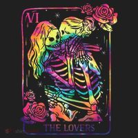The Lovers Tarot Card Goth Tie Dye Kissing Lesbian Skeletons Beanie thumb 2