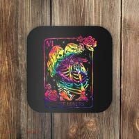 The Lovers Tarot Card Goth Tie Dye Kissing Lesbian Skeletons Coaster thumb 0