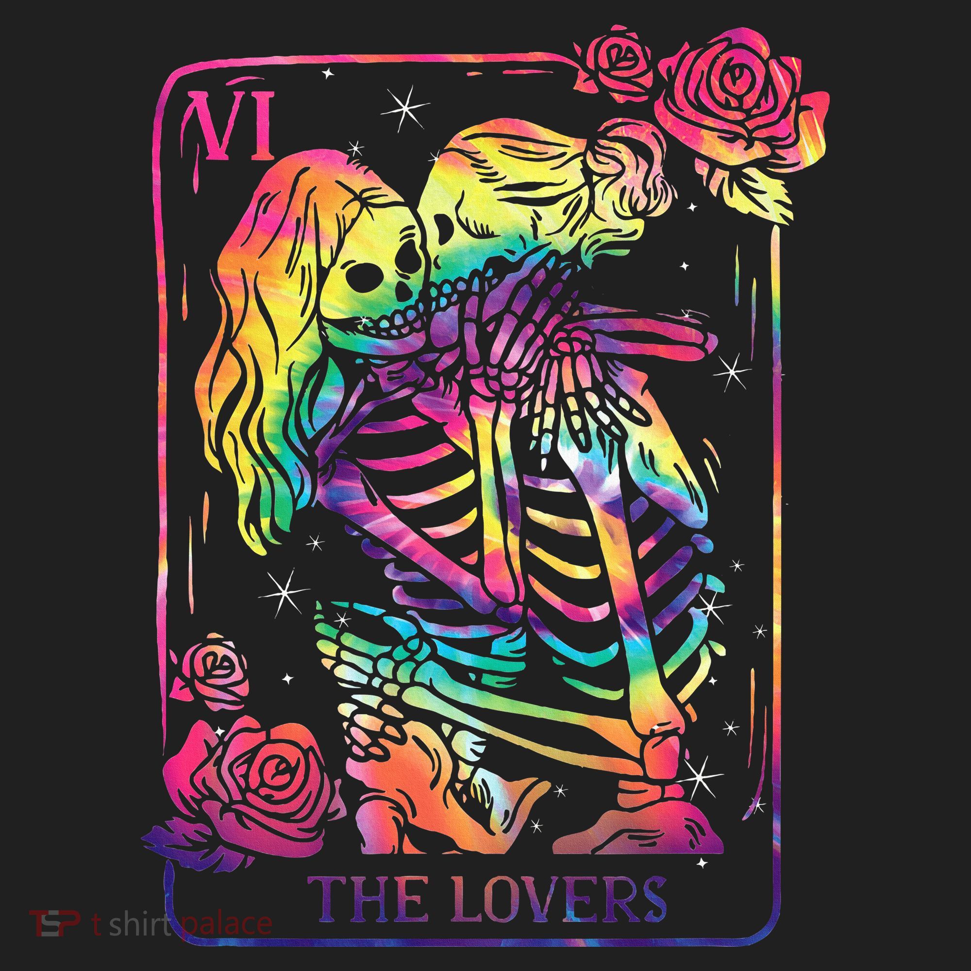 The Lovers Tarot Card Goth Tie Dye Kissing Lesbian Skeletons Hat