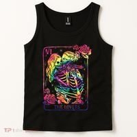 The Lovers Tarot Card Goth Tie Dye Kissing Lesbian Skeletons Tank Top thumb 2