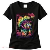 The Lovers Tarot Card Goth Tie Dye Kissing Lesbian Skeletons Women's T-Shirt thumb 0