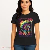 The Lovers Tarot Card Goth Tie Dye Kissing Lesbian Skeletons Women's T-Shirt thumb 4