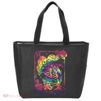 The Lovers Tarot Card Goth Tie Dye Kissing Lesbian Skeletons Tote Bag thumb 0