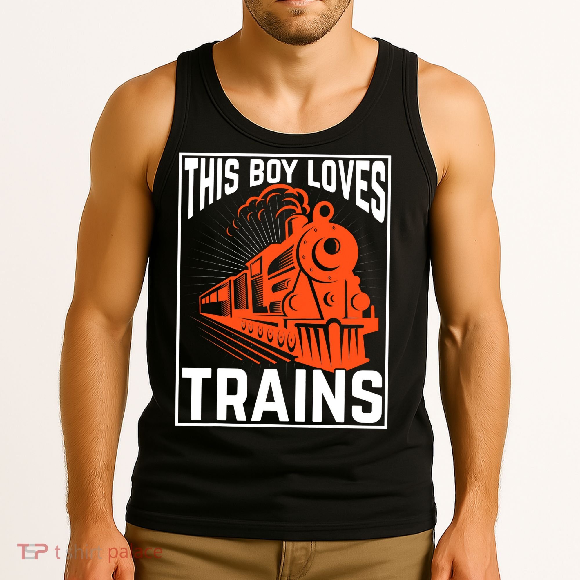 This  loves trains locomotives and wagon! boys train Tank Top
