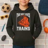 This  loves trains locomotives and wagon! boys train Kids Hoodie thumb 2