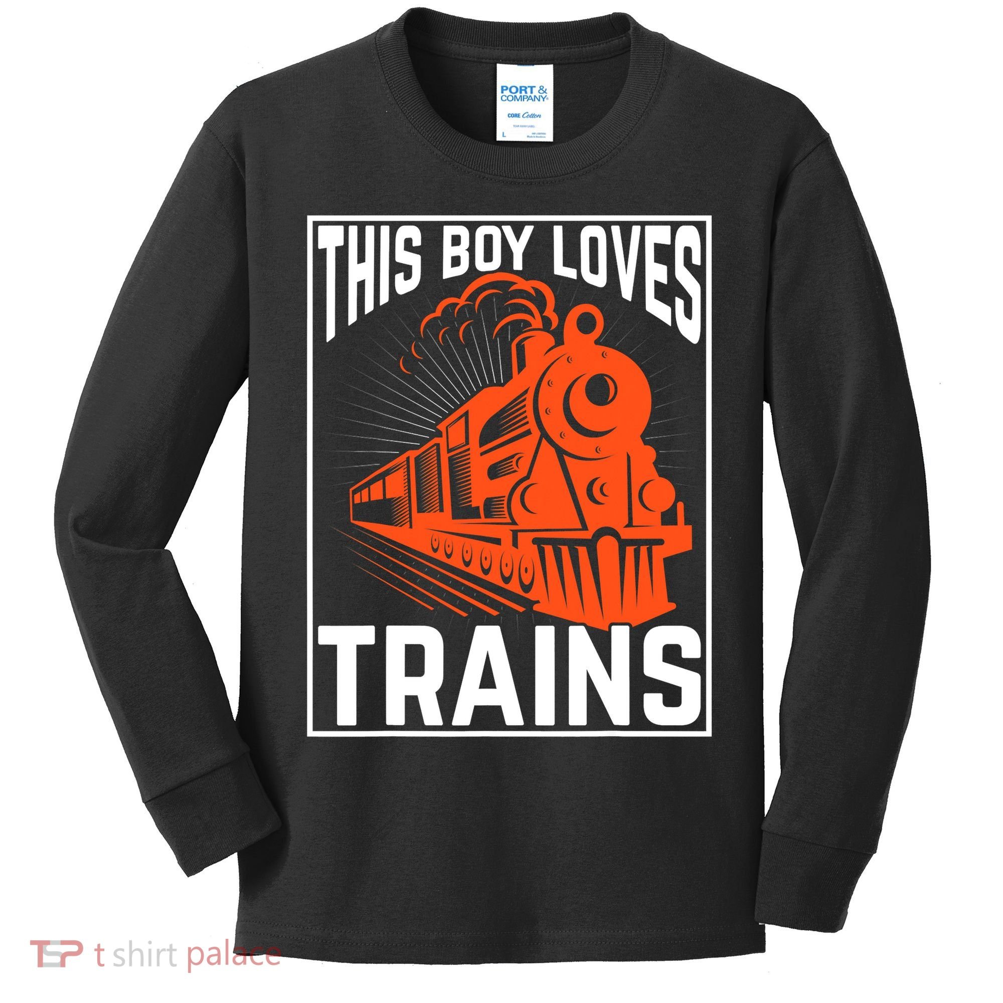 This  loves trains locomotives and wagon! boys train Kids Long Sleeve Shirt