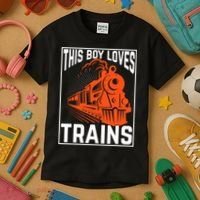 This  loves trains locomotives and wagon! boys train Kids T-Shirt thumb 3