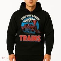 This  loves trains locomotives and wagon! boys train Hoodie thumb 2