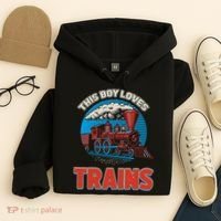 This  loves trains locomotives and wagon! boys train Hoodie thumb 4