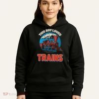 This  loves trains locomotives and wagon! boys train Hoodie thumb 5