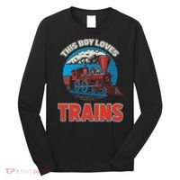 This  loves trains locomotives and wagon! boys train Long Sleeve Shirt thumb 0