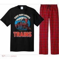 This  loves trains locomotives and wagon! boys train Pajama Set thumb 0