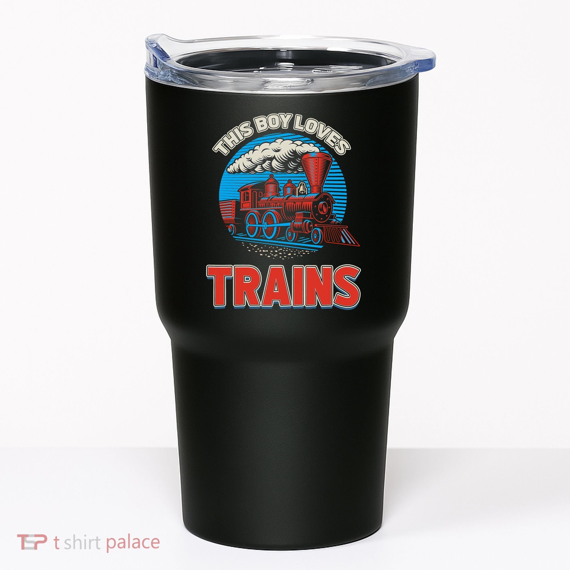 This  loves trains locomotives and wagon! boys train Tumbler