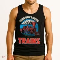 This  loves trains locomotives and wagon! boys train Tank Top thumb 3