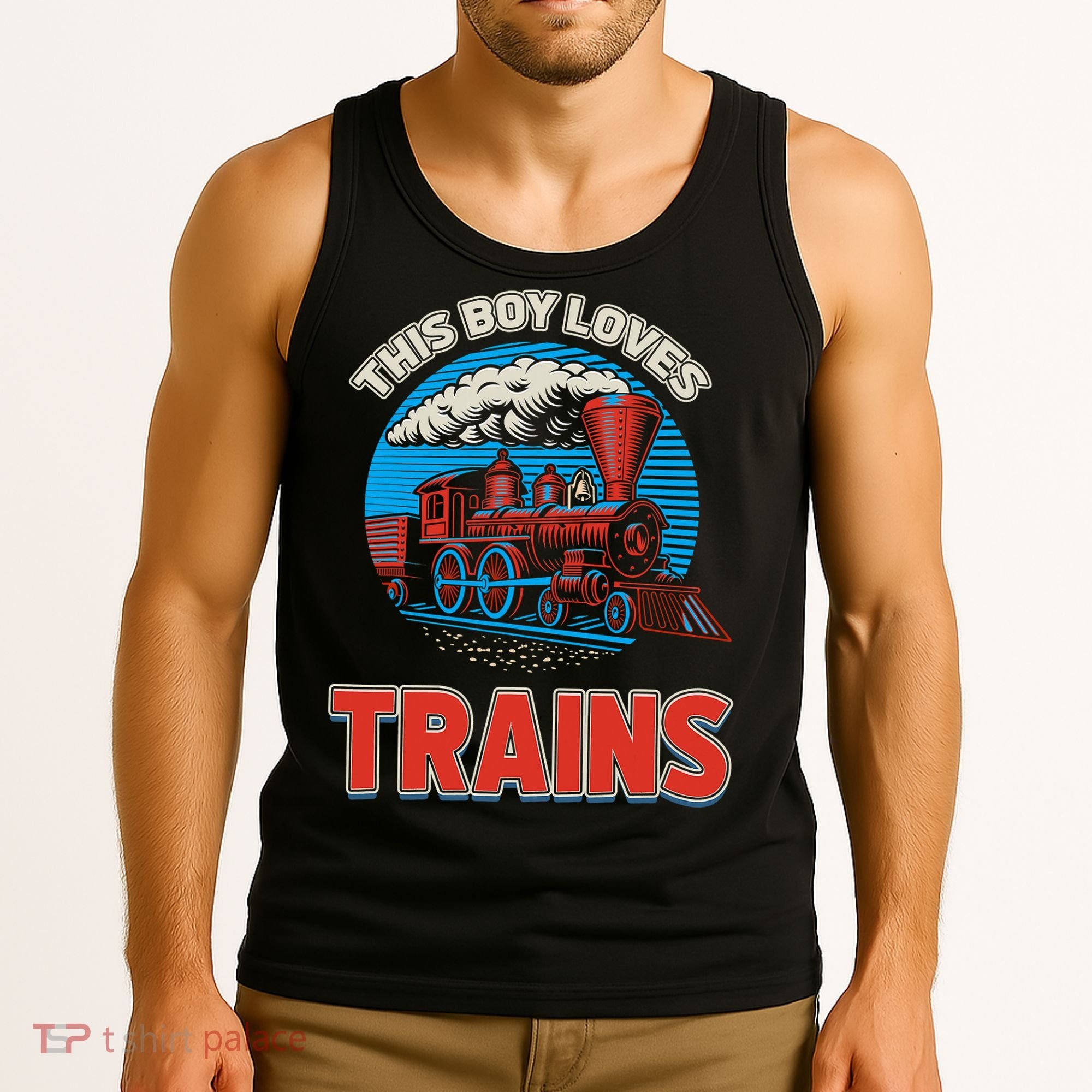 This  loves trains locomotives and wagon! boys train Tank Top