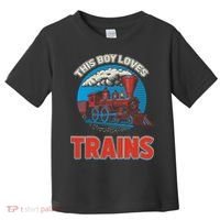 This  loves trains locomotives and wagon! boys train Toddler T-Shirt thumb 0