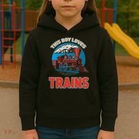 This  loves trains locomotives and wagon! boys train Kids Hoodie thumb 3