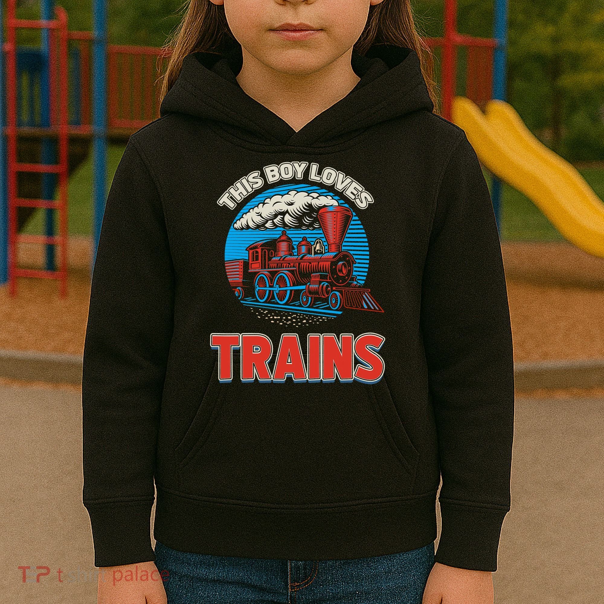This  loves trains locomotives and wagon! boys train Kids Hoodie