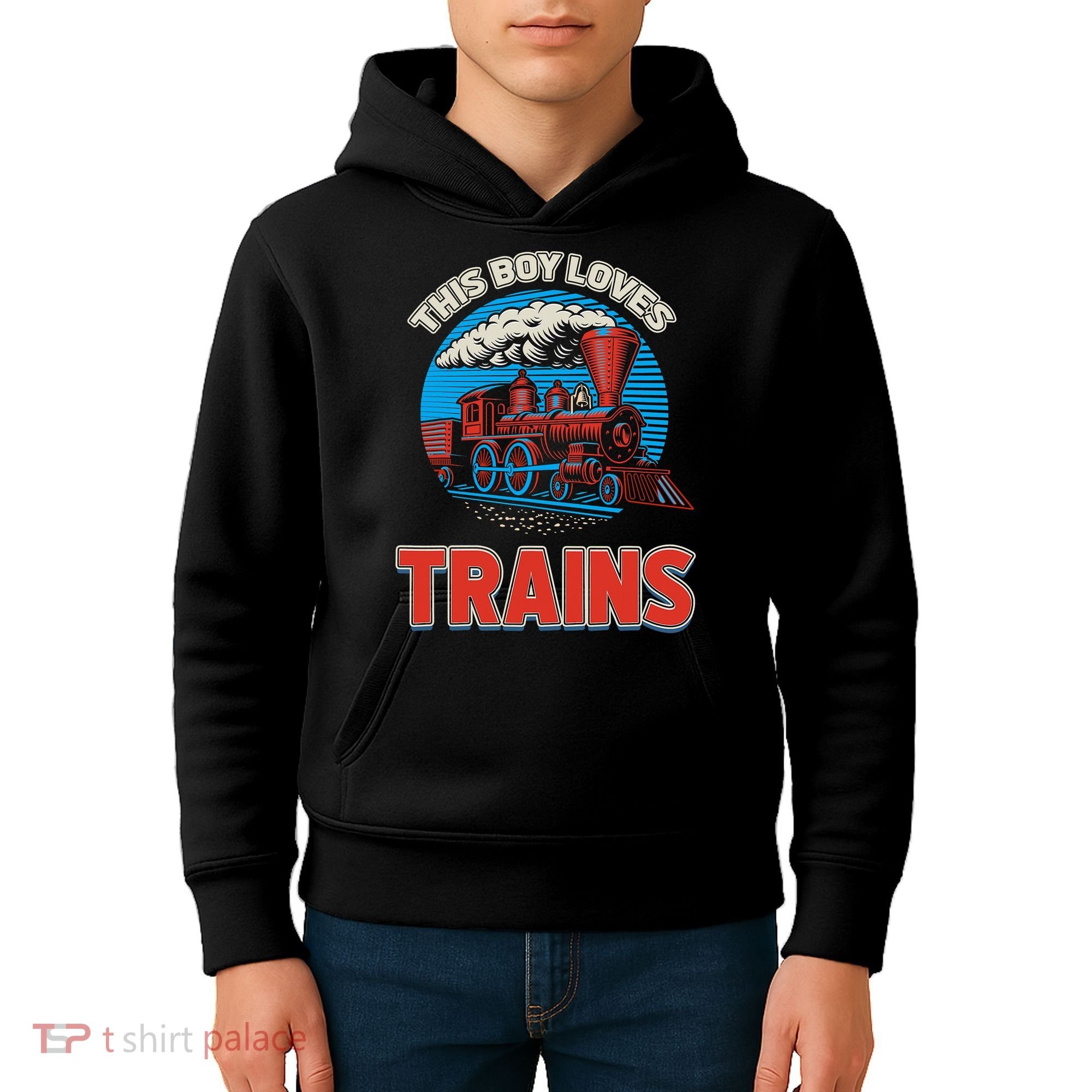 This  loves trains locomotives and wagon! boys train Kids Hoodie