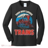 This  loves trains locomotives and wagon! boys train Kids Long Sleeve Shirt thumb 0