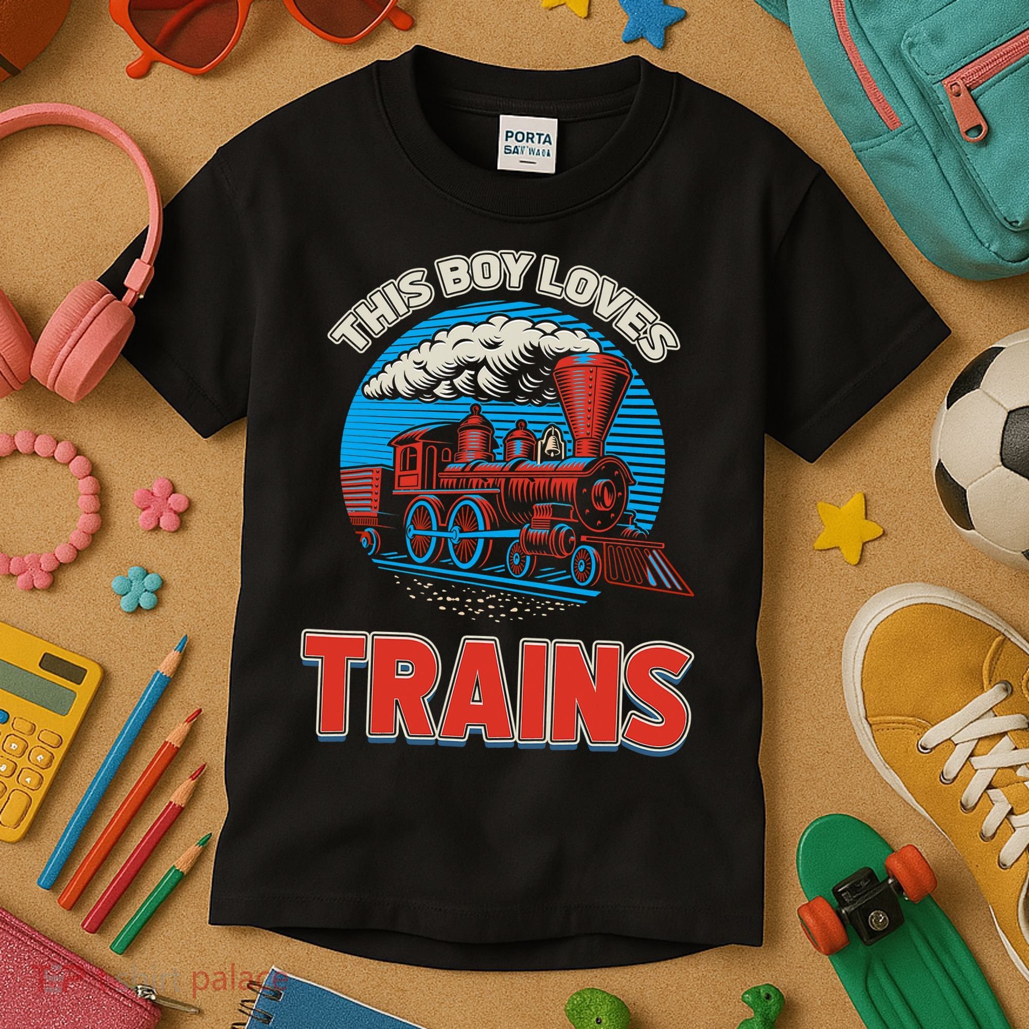 This  loves trains locomotives and wagon! boys train Kids T-Shirt