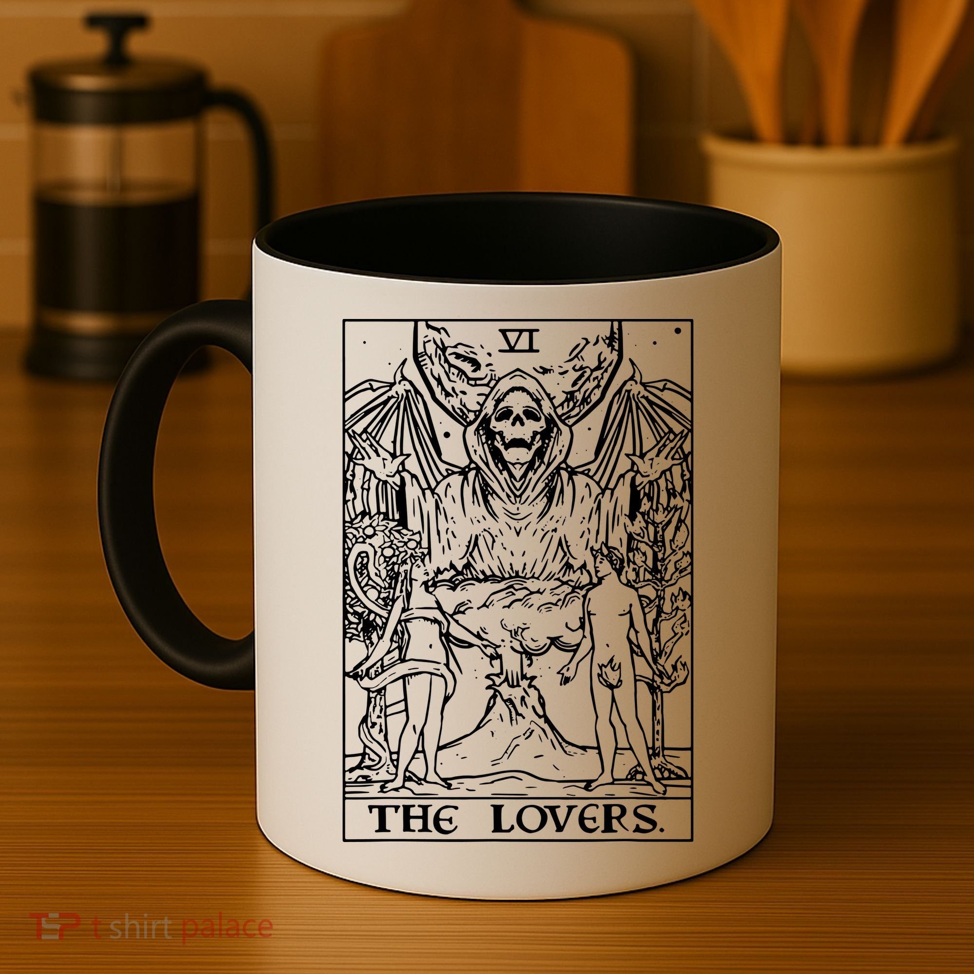 The Lovers Tarot Card Halloween Grim Reaper Gothic Horror Coffee Mug