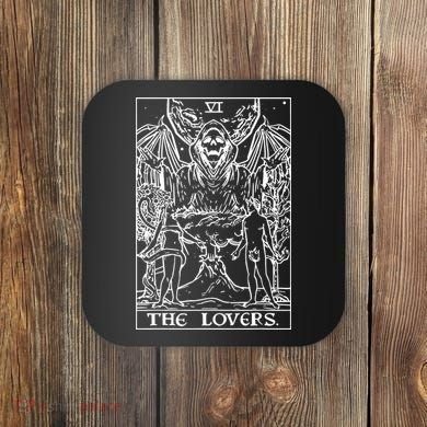 The Lovers Tarot Card Halloween Grim Reaper Gothic Horror Coaster