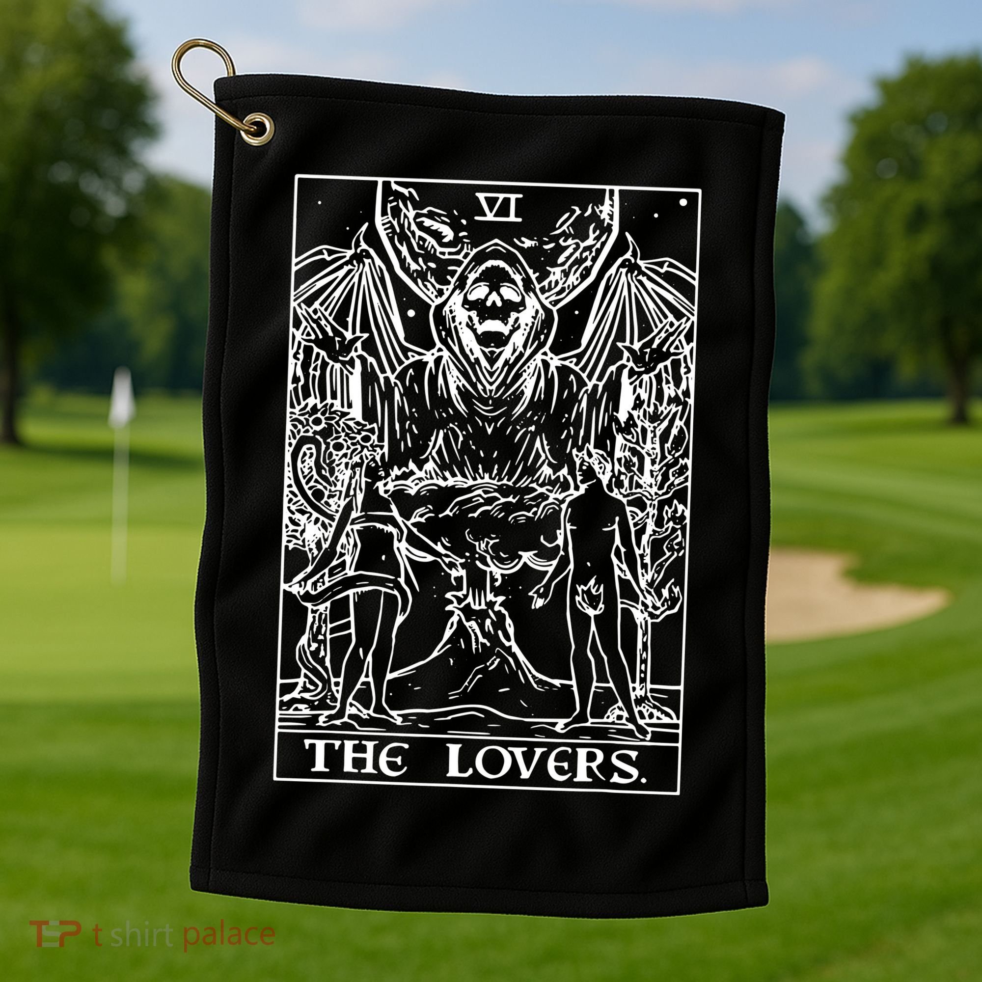 The Lovers Tarot Card Halloween Grim Reaper Gothic Horror Golf Towel