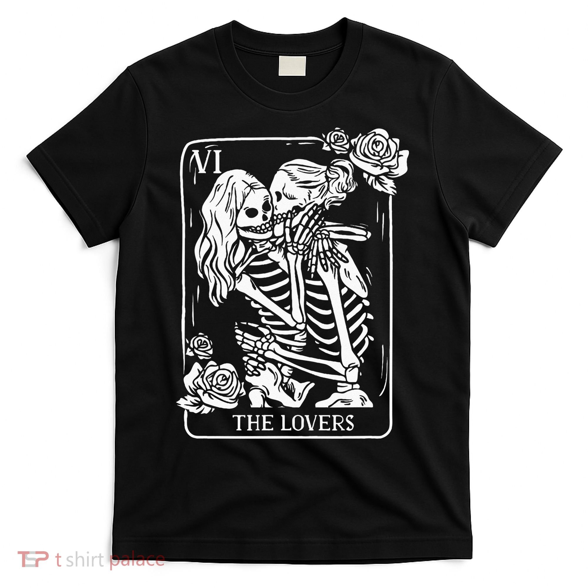 The Lovers Tarot Card Occult Goth Kissing Lesbian Skeleton T-Shirt