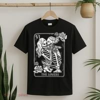 The Lovers Tarot Card Occult Goth Kissing Lesbian Skeleton T-Shirt thumb 2