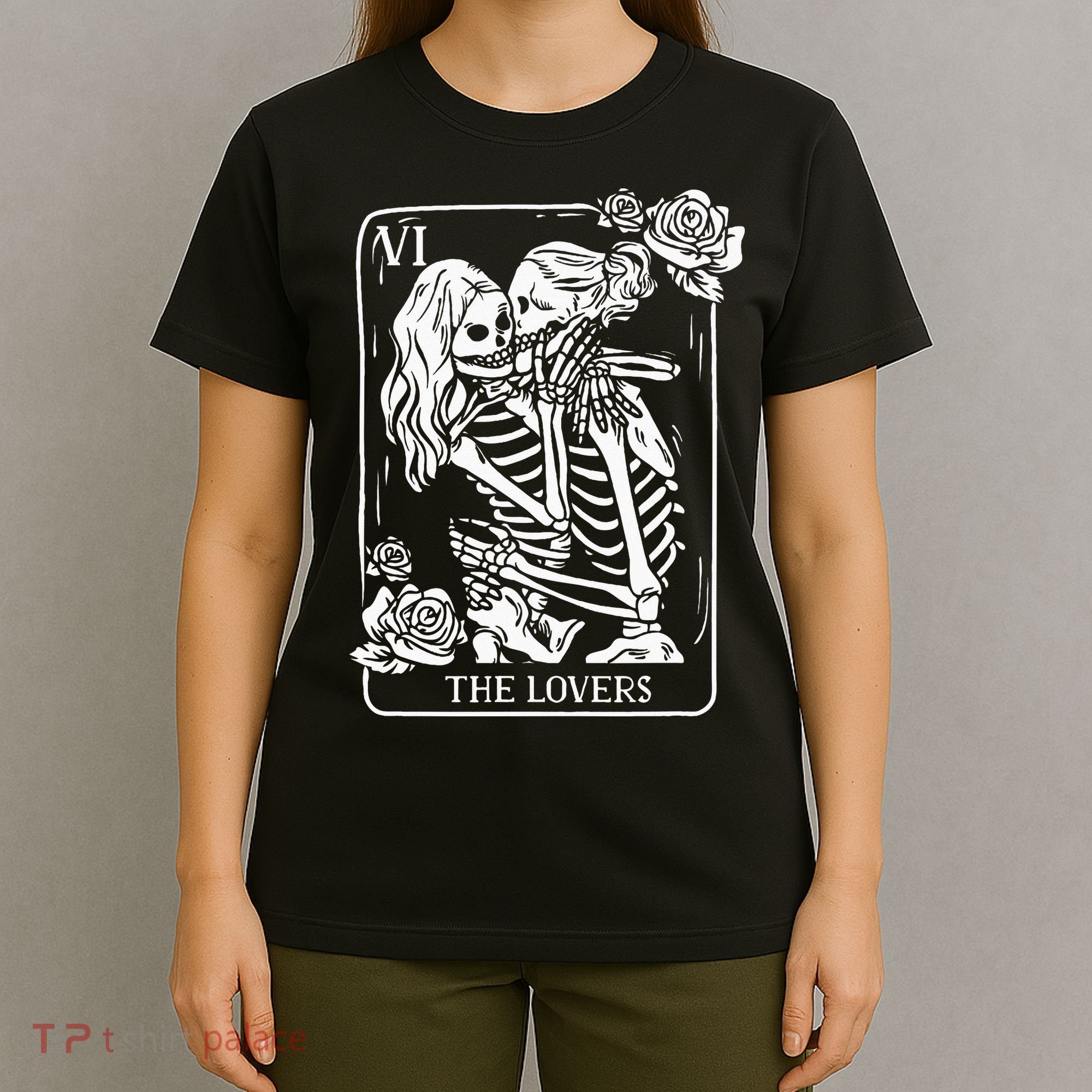 The Lovers Tarot Card Occult Goth Kissing Lesbian Skeleton T-Shirt