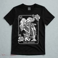 The Lovers Tarot Card Occult Goth Kissing Lesbian Skeleton T-Shirt thumb 5