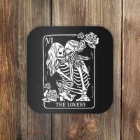 The Lovers Tarot Card Occult Goth Kissing Lesbian Skeleton Coaster thumb 0