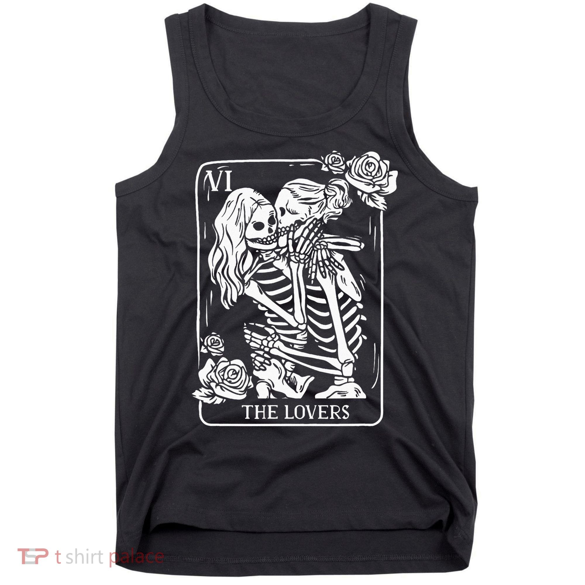 The Lovers Tarot Card Occult Goth Kissing Lesbian Skeleton Tank Top