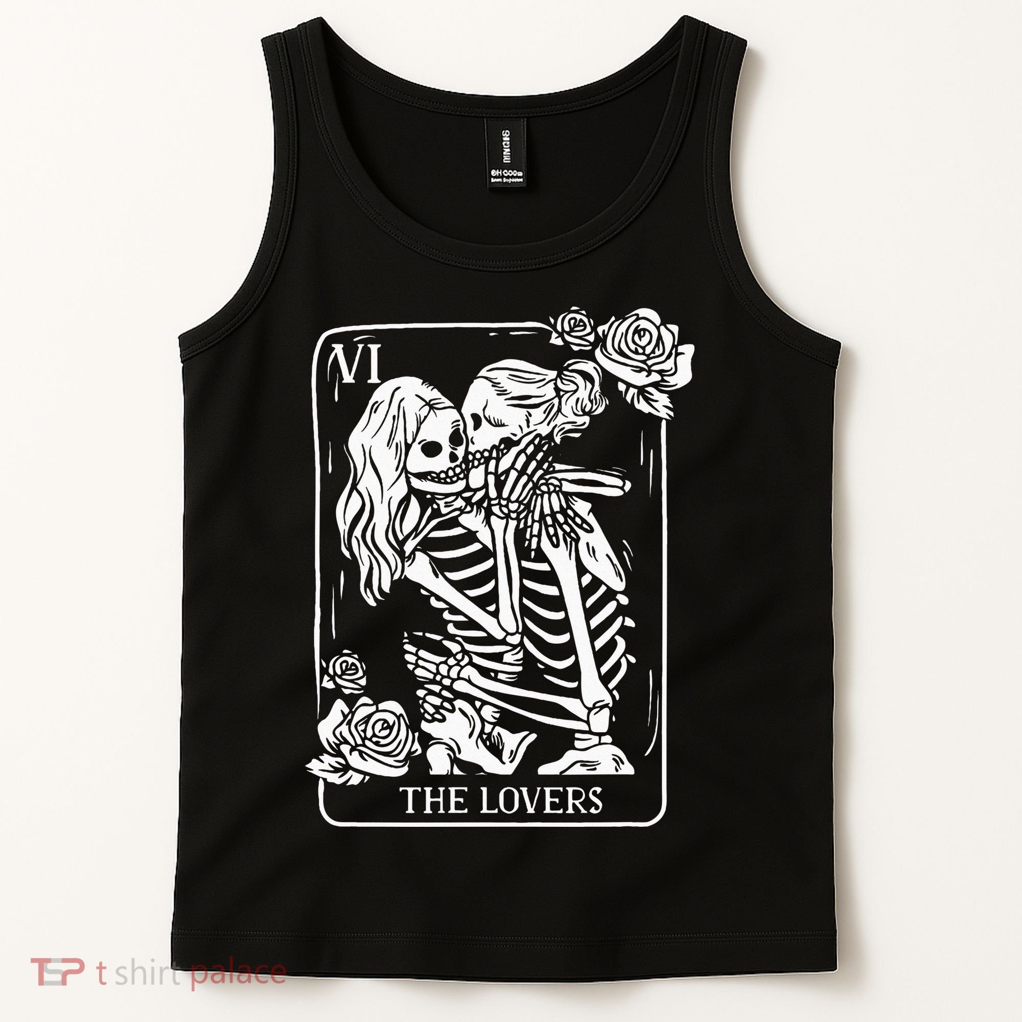 The Lovers Tarot Card Occult Goth Kissing Lesbian Skeleton Tank Top