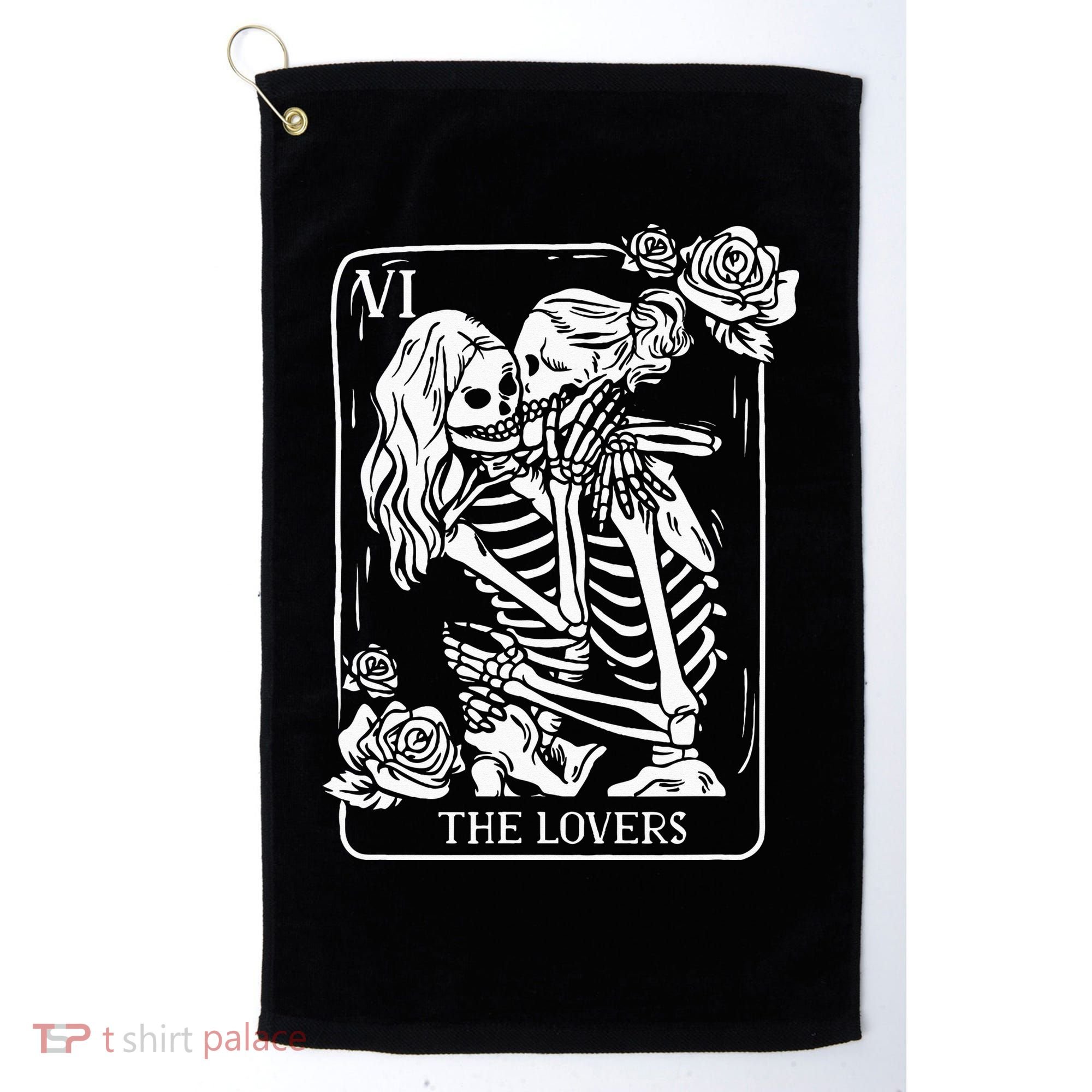 The Lovers Tarot Card Occult Goth Kissing Lesbian Skeleton Golf Towel