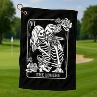 The Lovers Tarot Card Occult Goth Kissing Lesbian Skeleton Golf Towel thumb 1