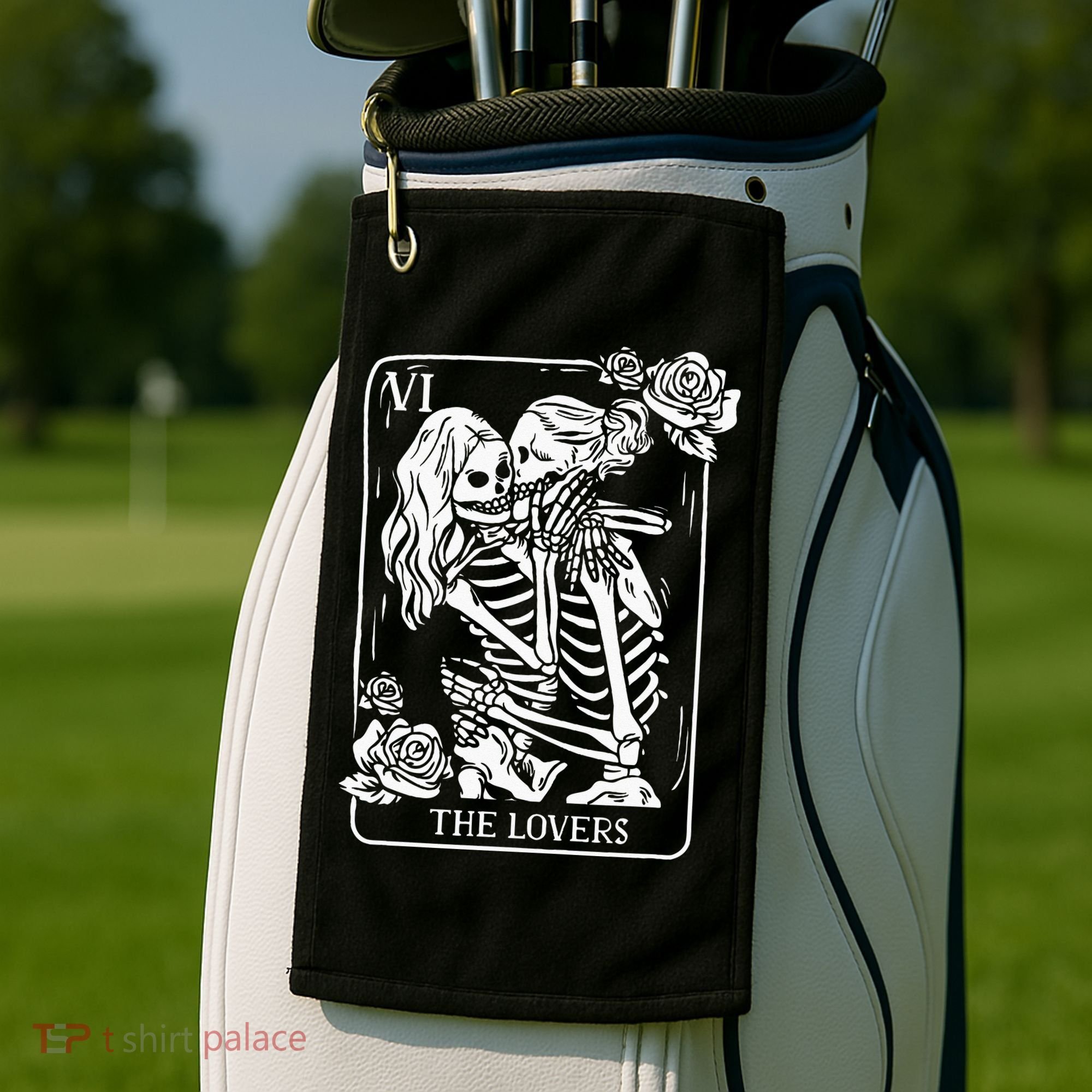 The Lovers Tarot Card Occult Goth Kissing Lesbian Skeleton Golf Towel