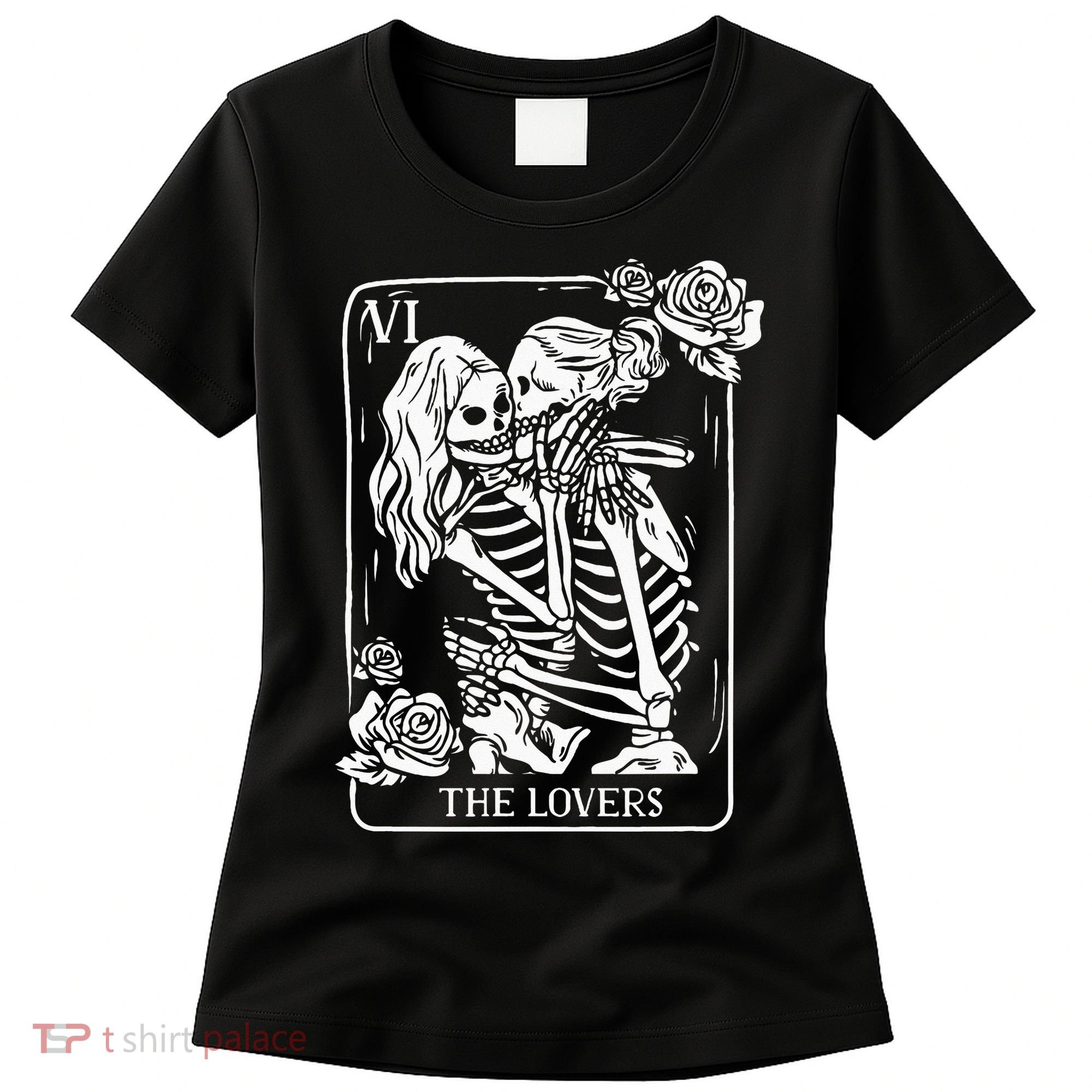 The Lovers Tarot Card Occult Goth Kissing Lesbian Skeleton Women's T-Shirt